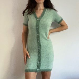 Fuzzy Button Front Mini Dress